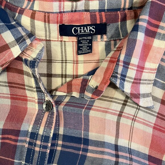Chaps Ralph Lauren Woman's Plaid Flannel Blue Pink Button Down- 2XL - Picture 2 of 3